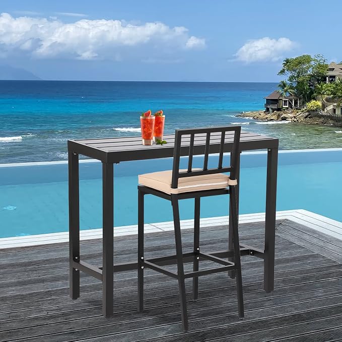 Outdoor Bar Table, Patio Counter Height Bar Table, 55" Rectangle Bar Tables for Patio, Garden, Yard, Balcony, Poolside