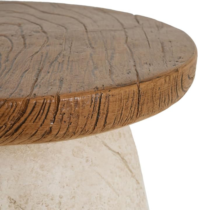 Nerissa Outdoor Patio MGO Side Table, Organic Pear-Shaped Accent End Table with Faux Wood Grain Top, Beige Modern Side Stand for Balcony Garden Poolside Living Room Bedroom