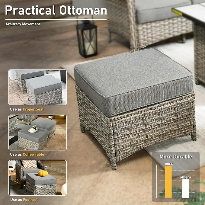 HOOOWOOO 6 Piece Patio Furniture Sets with Fire Pit Table,Outdoor Wicker Furniture Set,All Weather Resistant Outside High Back Rattan Conversation Set for Out Door(Dark Grey Gray)