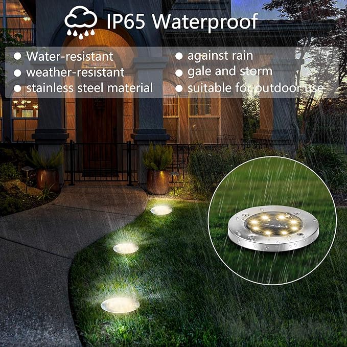 ZGWJ 8 Pack Solar Ground Lights,8 LED Solar Garden Lights Outdoor Waterproof Landscape Lighting for Yard Walkway Patio Lawn Driveway Decoration Warm White