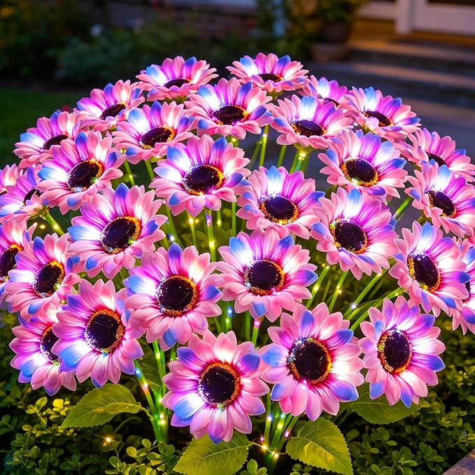 Solar Garden Lights Outdoor, 6 Pack Solar Multicolor Sunflower Lights with 18 Head 3.5 Inch Flowers, Waterproof Flowers Light Fall Decor Auto ON/Off for Garden Yard Patio, Gifts for Mom Women