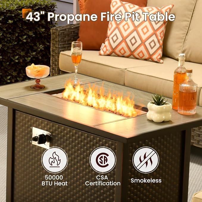 CAODOC Wicker Patio Furniture Set,7 Pieces Modern Outdoor Conversation Set Sectional Sofa with Cushion and Ottomans for Garden, Poolside, Backyard