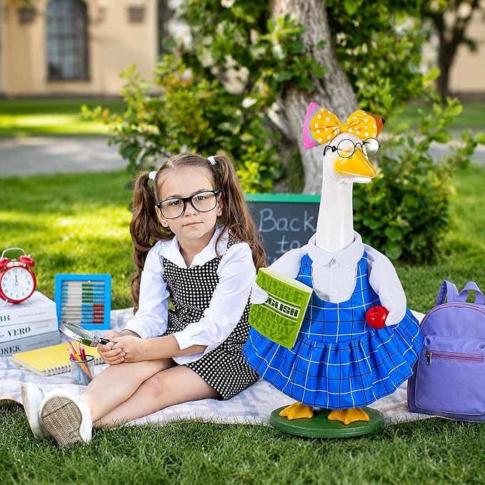 JcHrmers Back to School Porch Goose Outfits Teacher Lawn Goose Clothes Fits 23" / 17'' Cement Plastic Goose Statue for Outdoor Garden Yard Patio School Classroom Decor