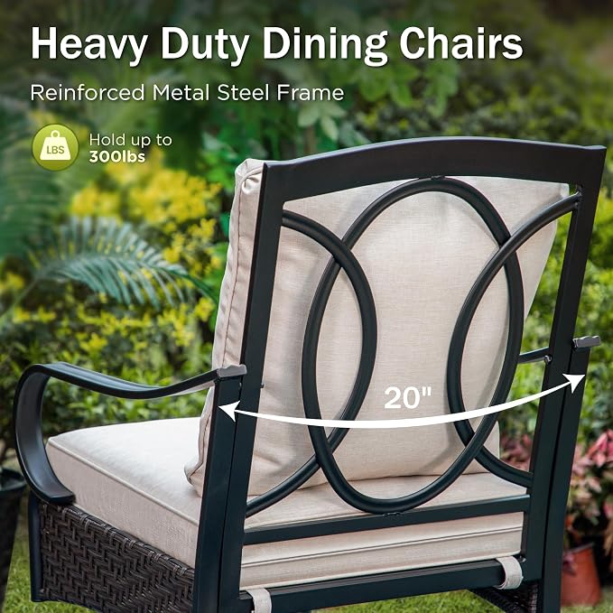 PHI VILLA 9 Piece Patio Dining Set, 83" Rectangular Metal Dining Table with Umbrella Hole, 8 Fixed Chairs with Waterproof Cushions, All Weather Outdoor Furniture for Deck, Backyard