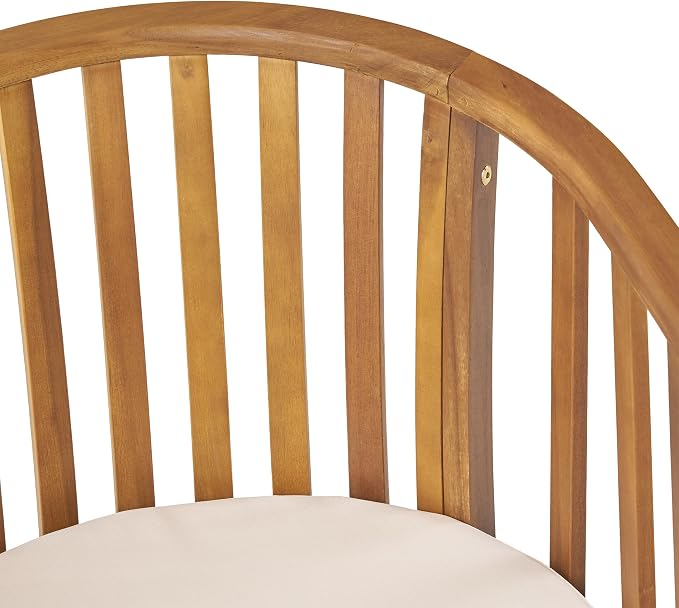 Merax Patio Armchairs Set of 2 Acacia Wood Outdoor Dining Chairs with Curved Back & Armrest & Water-Resistant Cushions for Porch Deck Garden Backyard, Teak Finish