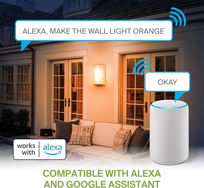 ASD 10 Inch Smart RGBW LED Outdoor Sconce Lights - 15W 120-277V 2700K-6500K Nickel Exterior Lighting Fixtures, Exterior Lights for House, Remote Control Alexa Patio Wall Light Fixture ETL 2 Pack