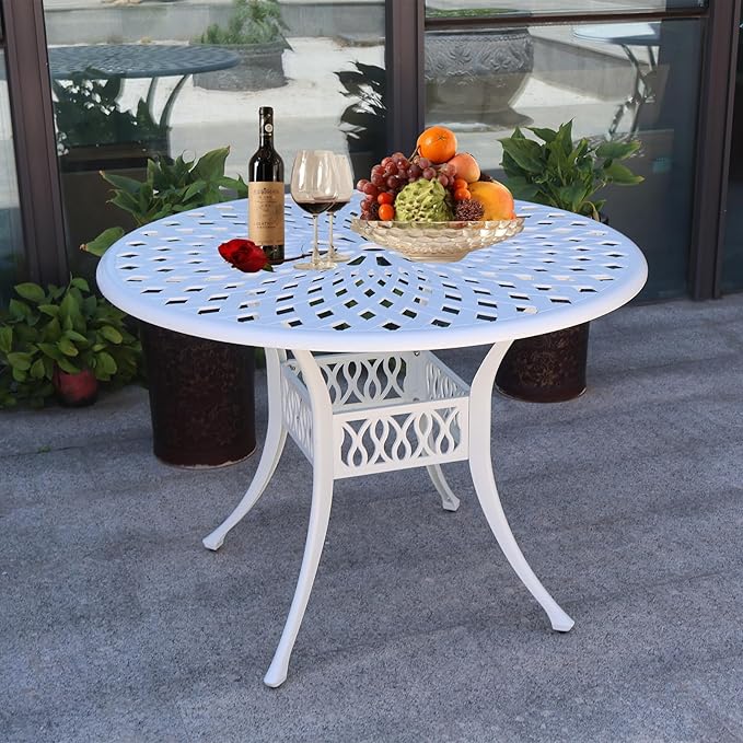 42" Cast Aluminum Outdoor Dining Table,Dining Conversation Side Table, Patio Bistro Table with 1.97" Umbrella Hole for Backyard, Garden, Patio, Porch
