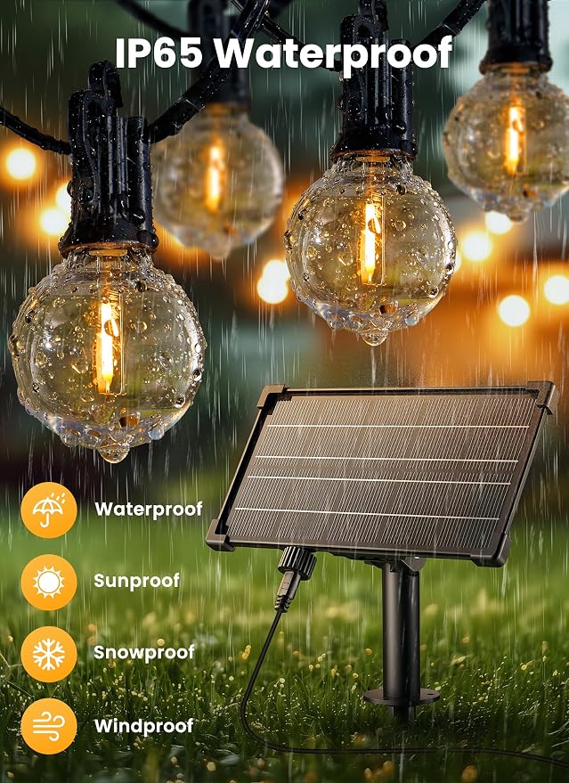 Brightown 158FT 77LED Solar String Lights Outdoor with Remote & USB Port | Shatterproof Bulbs, Dimmable & Timable, 3 Modes, Solar Patio Lights with a Mount Clip for Camping Backyard Garden Decor