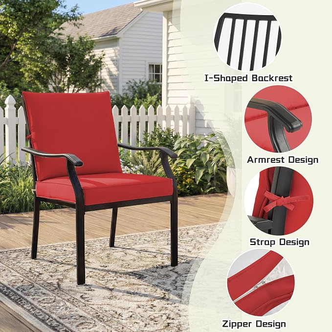7 Piece Outdoor Patio Dining Set, 62’’ Rectangular Metal Dining Table with Umbrella Hole & 6pcs Outdoor Metal Dining Chairs, Outdoor Furniture Dining Set for Patio, Balcony, Lawn, Garden, Backyard