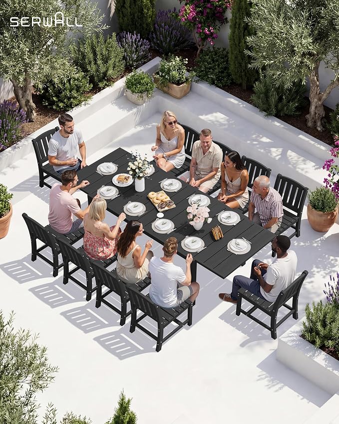 SERWALL Outdoor Dining Chairs Set of 2, Black | All-Weather HDPE Patio Armless Chairs Suitable for Outdoor Dining Table