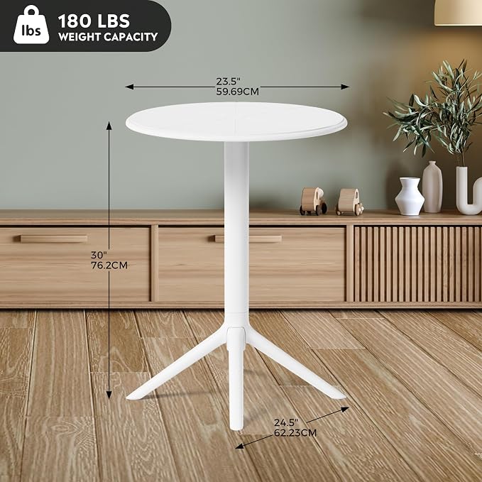 Costaelm Patio Table for 4-Person, Outdoor Patio PP Round Dining Table, All-Weather Bistro Dining Table for Backyard Deck Porch Poolside, White