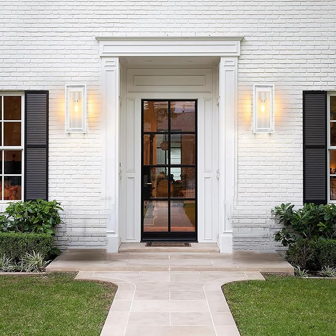 19" White Outdoor Light Fixture, 2 Pack Large Size Outdoor Sconce Lights with Clear Glass Shade, Waterproof Porch Lighting Exterior Light Fixture for Front Door, Garage