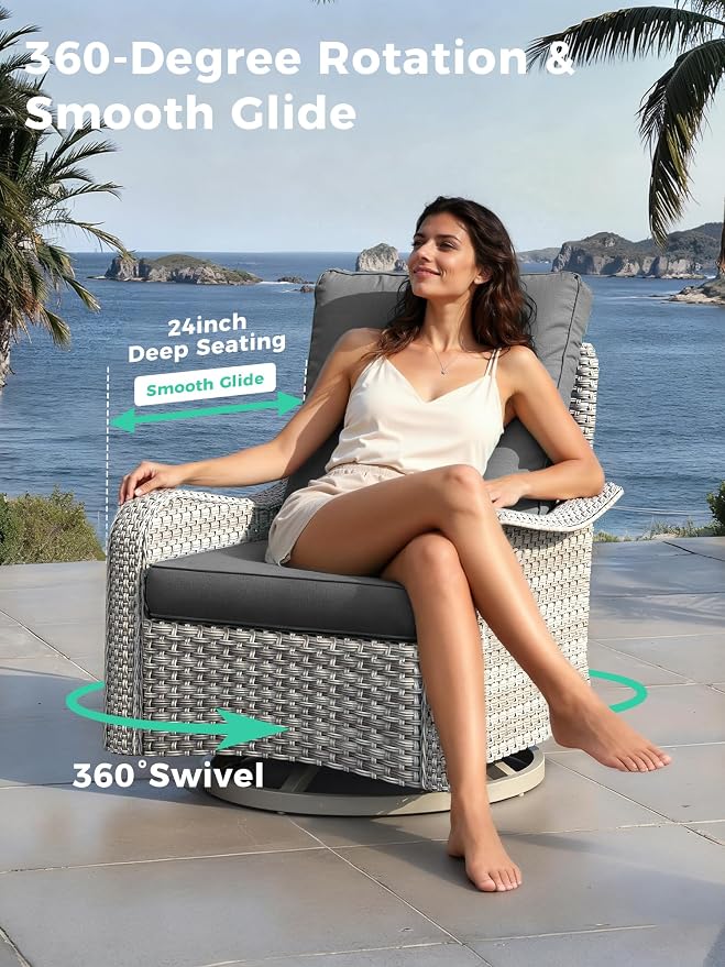 16 Piece Outdoor Wicker Sectional Sofa Set with Swivel Chairs & Fire Pit Table, 12-Seats with 4" Thickened Cushions & Coffee Table, All-Weather PE Rattan for Garden, Backyard, Charcoal Gray