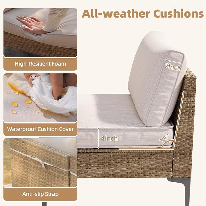 7-Piece Patio Furniture Set, Outdoor Wicker Sectional Sofa with Coffee Table, Anti-Slip & Thick All-Weather Cushions for Party,Garden,Backyard, Beige