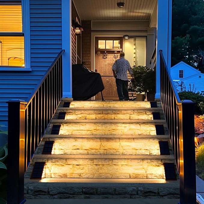 JOFIOS Solar Step Lights for Outside,16pack Solar Stair Lights Outdoor Waterproof IP67,Outdoor Deck Step Lights,Solar Outdoor Lights for Staircase,Patio,Front Step(Warm Brown)…