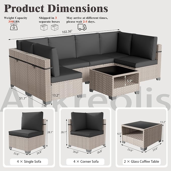 10 Pieces Patio Furniture Set, Outdoor Sectional Wicker Sofa with Thick Cushions and Storage Coffee Table, Rattan Patio Conversation Sets for Deck Yard Poolside, Black