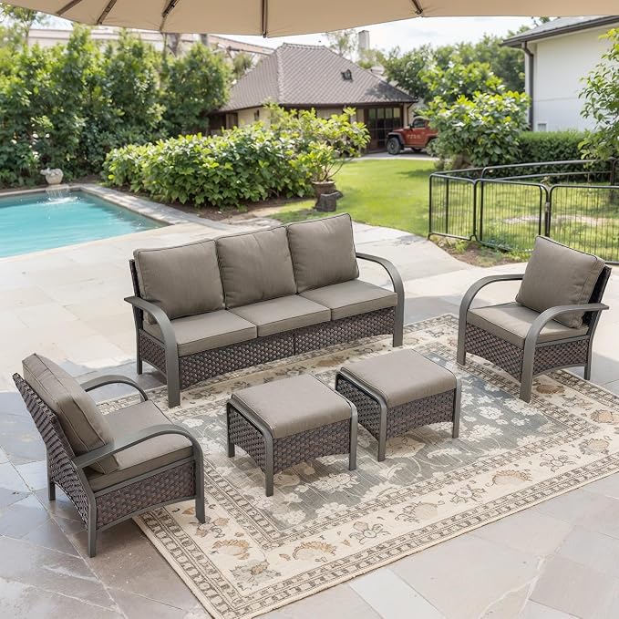 Belord Wicker Patio Chairs Set of 2-300LBS Weight Capacity Oversize Outdoor Patio Chairs with High Backrest Metal Curved Armrest, All Weather PE Rattan Outdoor Seating for Porch Deck Backyard