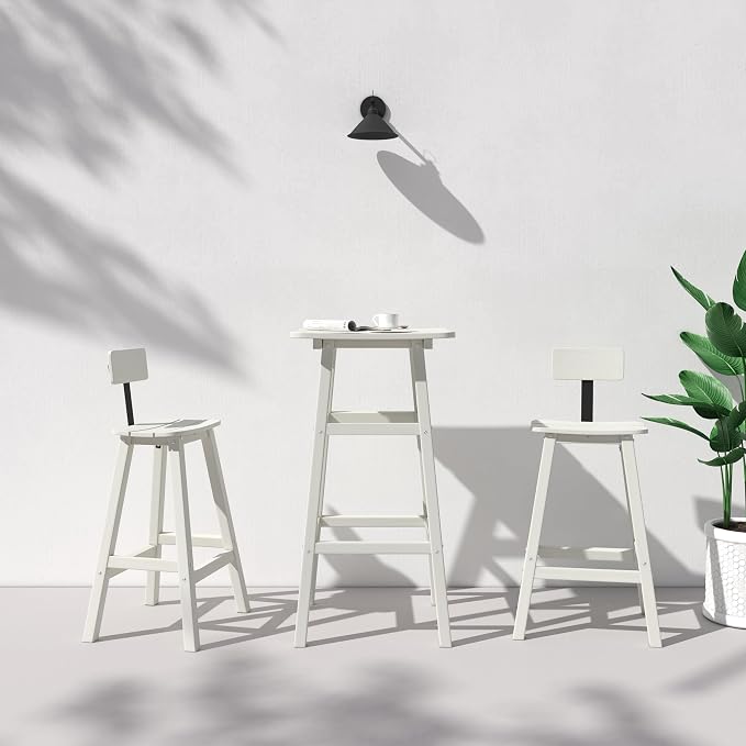 3-Piece Outdoor High Table Set, 42" Pub & Bistro Table with 2 Stools, HDPE Weather Resistant for Patio/Backyard/Garden/Poolside, White