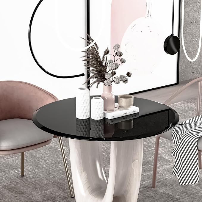 32 Inch Round Black Tempered Glass Table Top, Black Table Surface Protector, Safe 1/2" Thick-Beveled Polished Edge, Replacement Glass Top for Home, Office, Patio, Outdoor/Indoor
