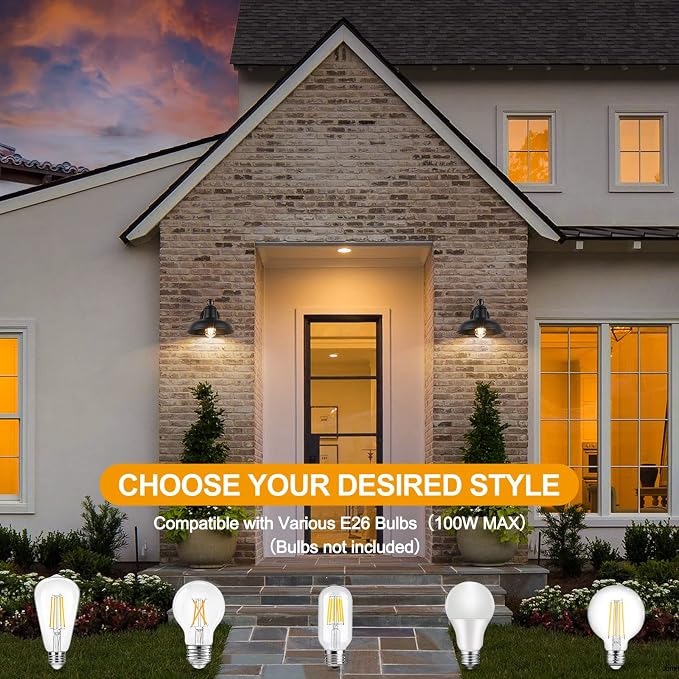 Outdoor Wall Lights Waterproof, 4-Pack Black Sconces, Farmhouse Barn Lights | Modern Indoor Wall Mount Lighting Fixtures with E26 Socket, Anti-Rust Exterior Lantern for Patio Porch Doorway Garage