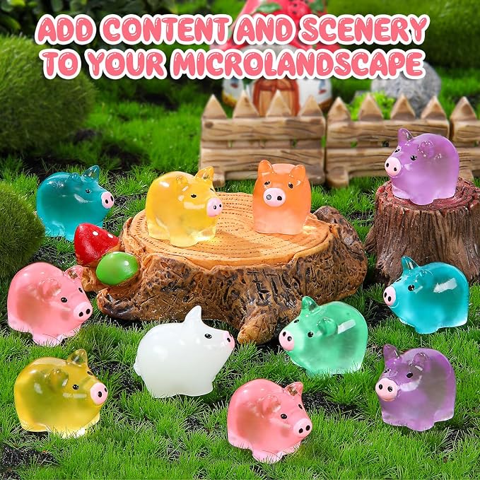 112PCS Luminous Mini Resin Pigs Figures Tiny Pig for Garden Landscape | Mini Pigs Figures Glow in The Dark, Tiny Pig Miniature Charms Ornament for Garden Landscape, Dollhouses Birthday Decor