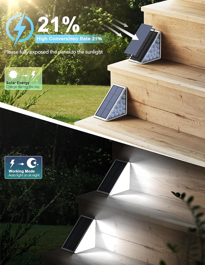 AUDLES LED Solar Step Lights Waterproof Outdoor Stair Lights, Solar Deck Light Outdoor Decor IP67 Solar Decoration Light for Yard, Patio, Garden, Walkways, Front Door, Pathway, Driveway, Porch 2PK
