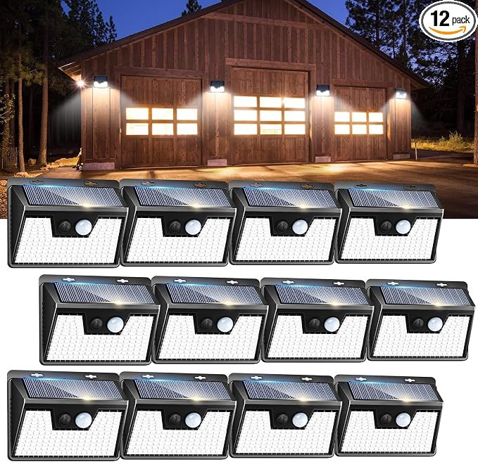 Solar Lights Outdoor Waterproof [12 Packs/140 LEDs], 3 Lighting Modes Solar Motion Sensor Light Outdoor, Ultra Bright Security Lights Outdoor Solar Lights for Outside Fence Yard Patio Deck