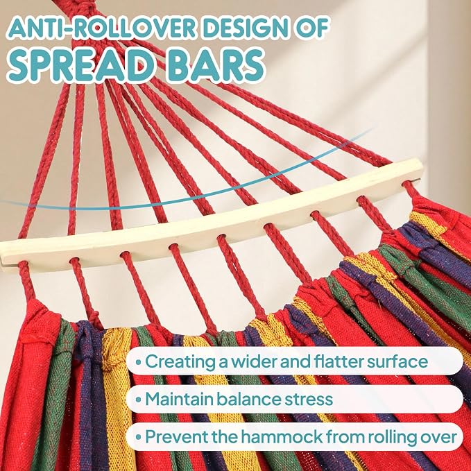 ANYOO Portable Camping Hammock Cotton Hammocks with Spreader Bar Outdoor | Sturdy Lightweight Hammocks Up to 450lbs with Carry Bag