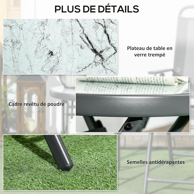 Outsunny Folding Coffee Table, Side Table, Tempered Glass Top, Metal Frame, 45 cm Round, for Patio, Balcony, Garden, White