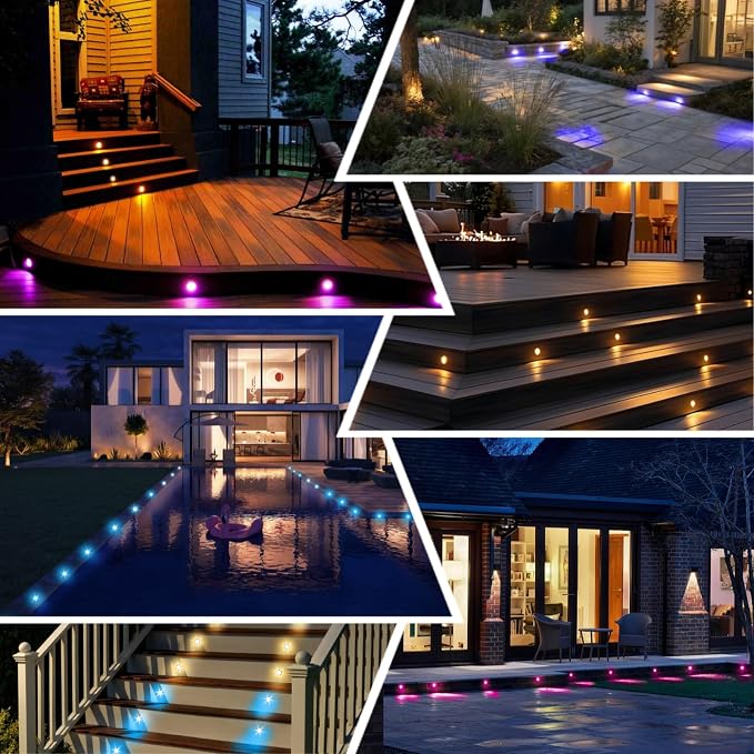 LED Deck Lights Kit, 20pcs Φ1.22 D31 WiFi Smart Phone Control Low Voltage Recessed RGBW Deck Lighting Waterproof Outdoor Yard Path Stair Decor, Black
