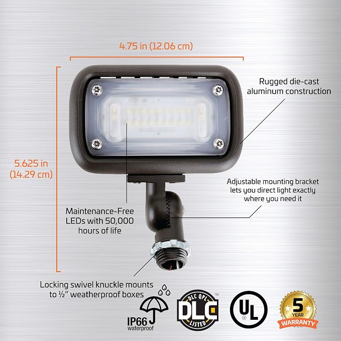 Newhouse Lighting WW15BRZ-2 16-Watt Outdoor Die-Cast Aluminum LED Wall Wash Flood, Weatherproof Landscape Lighting 1500 Lumens, 3000K Warm White, 120-277V, 1/2" Knuckle Mount, Bronze, 2-Pack