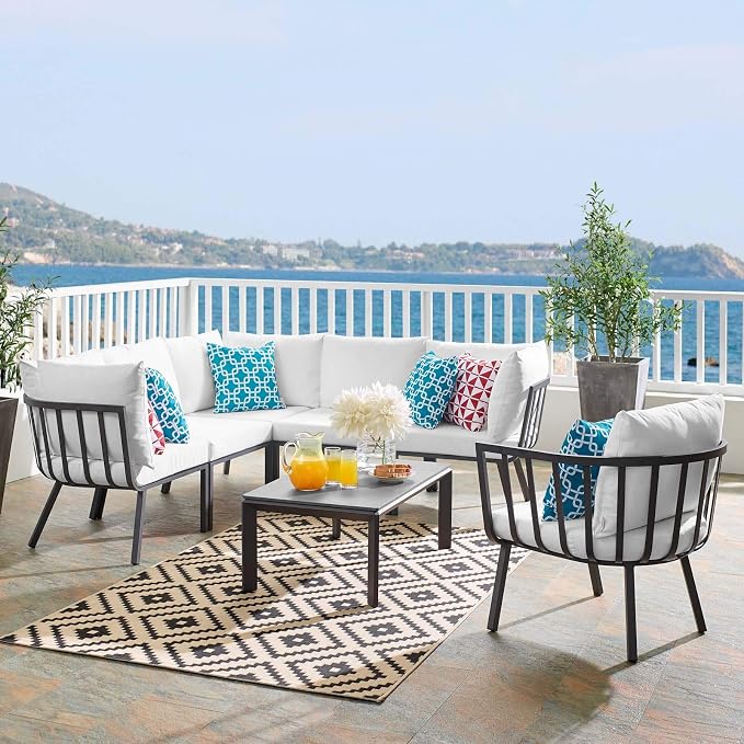 Modway Riverside 7 Piece Outdoor Patio Aluminum Set, 85.5 x 114 x 28, Gray White