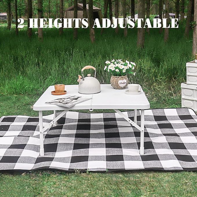 Allpop 34'' Square Folding Card Table, Fold-in-Half Portable Plastic Dining Table with Carry Handle & 2 Heights for Picnic Party Commercial Events, White