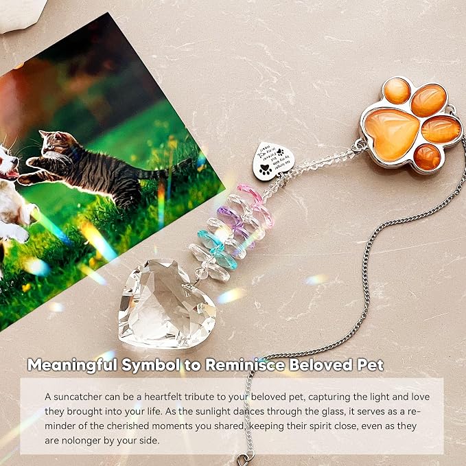 Dog Memorial Gifts, Pet Memorial Suncatcher, Loss of Dog Sympathy Gift | Thoughtful Dogs and Cats Bereavement Remembrance Gifts, Natural Cat's Eye Stone Paw Crystal Suncatcher