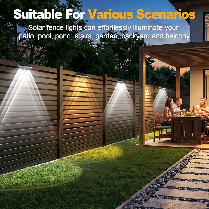 Tenmiro Solar Fence Lights Outdoor 10 Pack, 40 Modes RGB & Cold/Warm White Wall Lights with 5 Lens, IP67 Waterproof Dusk to Dawn Outside Lighs for Backyard, Patio, Yard, Pool, Deck, Railing Decor