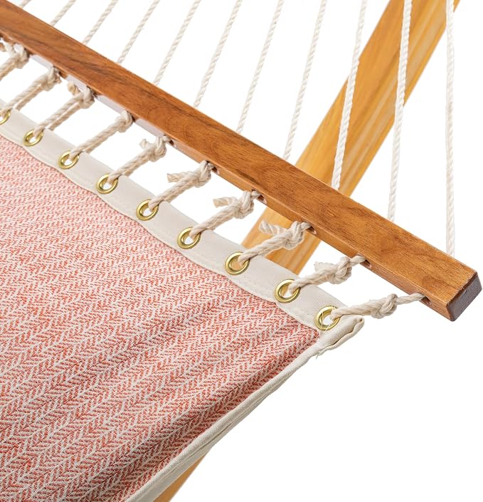 Original Pawleys Island Large Festoon Persimmon Tufted Hammock with Detachable Pillow – 13 ft. x 55 in., 450 lb Capacity, Oak Spreader Bar, Handcrafted in The USA