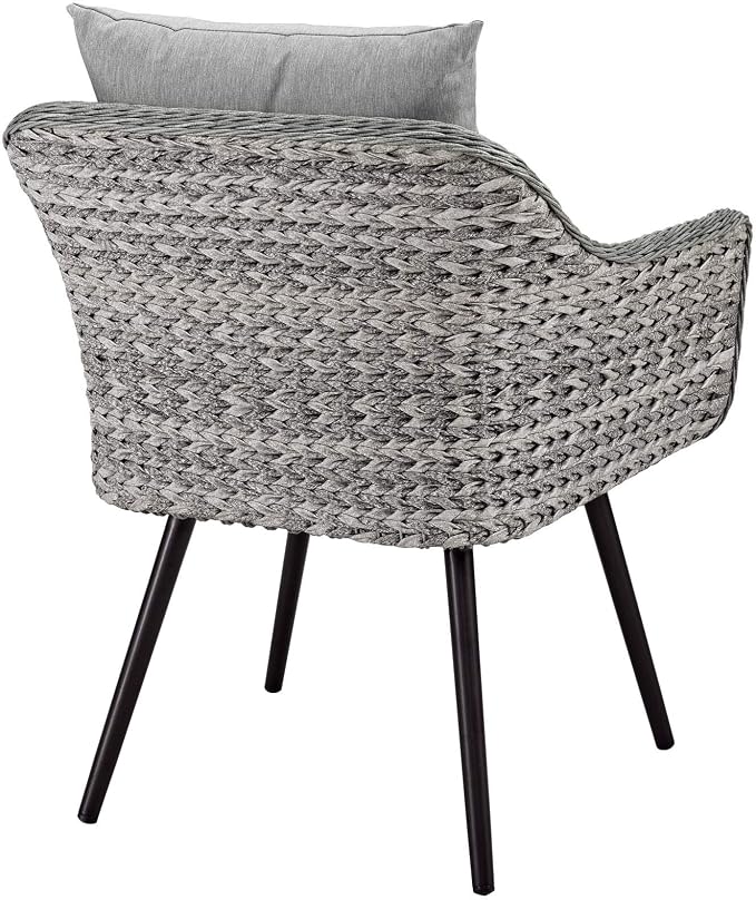 Modway Endeavor Wicker Rattan Aluminum Outdoor Patio Accent Lounge Arm Chair with Cushions in Gray Gray