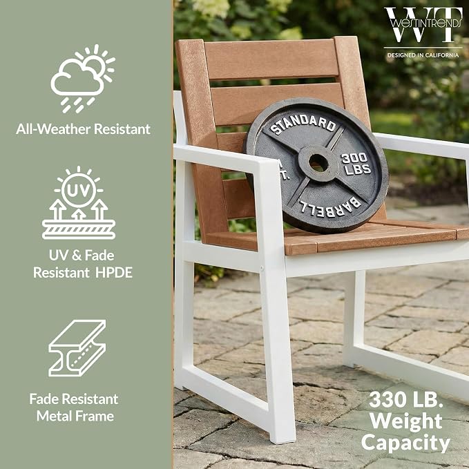 WestinTrends Cape May 9-Piece HDPE Outdoor Furniture Patio Dining Table with Umbrella Hole and Chairs Set for 8, Teak