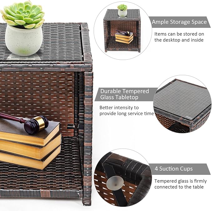 Tangkula 3-Piece Outdoor PE Rattan Furniture Set, Patio Conversation Set w/Chair & Storage Coffee Table, Detachable Cushion, Stable X-Shaped Frame, Perfect for Garden, Backyard, Poolside (Grey)