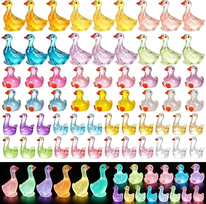 60Pcs Luminous Mini Resin Goose Figurines, 3 Styles | GlGow in The Dark Tiny Goose Ornament for Garden, Landscape, Aquarium, Dollhouse, Birthday Party, Room Crafts Decor