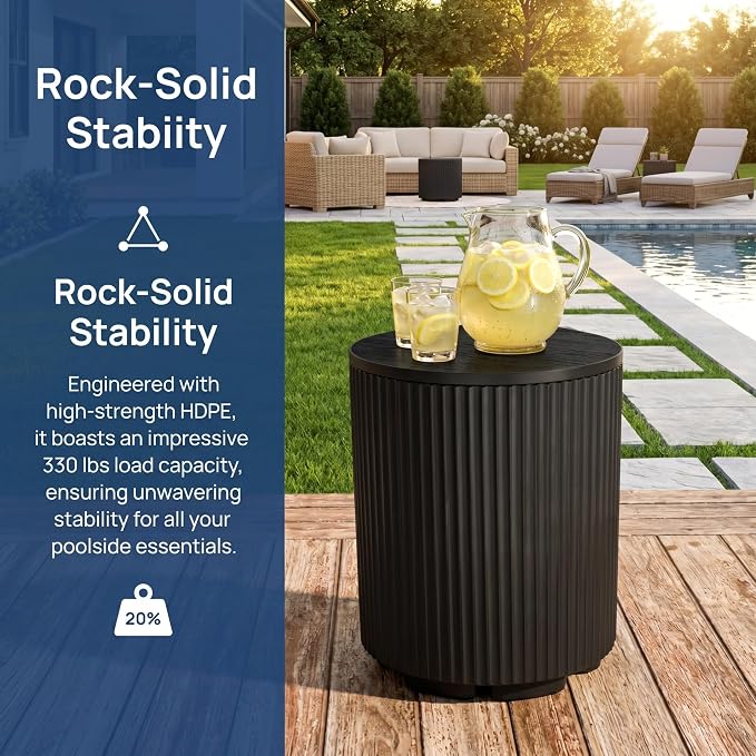 Zapdos 3-in-1 Outdoor Cooler Side Table, Dense Fluted Design, 330lbs Capacity Patio Ice Bucket