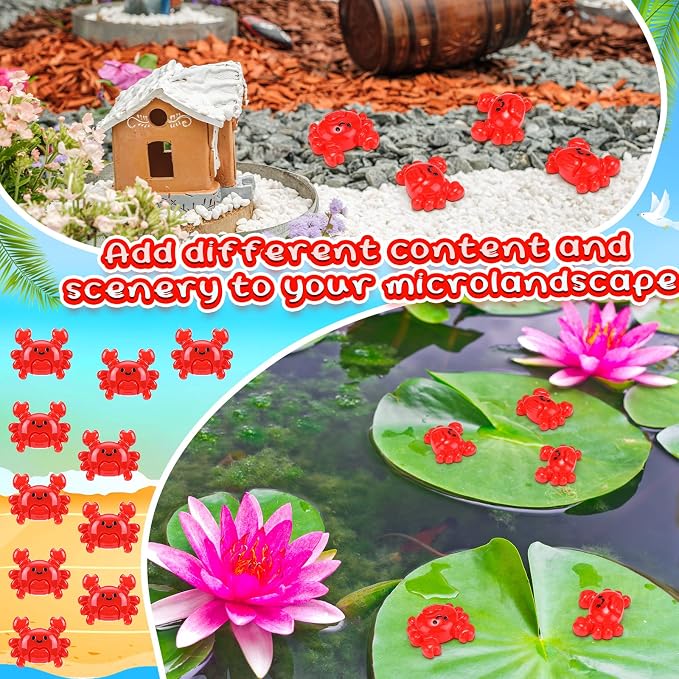 Geelin 100 Pcs Mini Crab Figurine Tiny Resin Crab Realistic Ornament Decor for Fairy Gardens, Miniature Terrariums, Red Stuff Filling Gifts, Holiday Party Decorations, Tabletop Decor