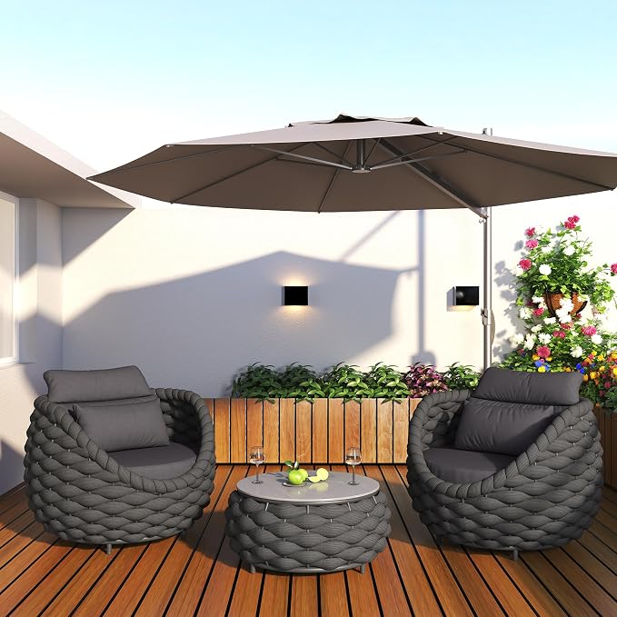TWT Outdoor Patio Furniture Set-6 Pieces Aluminum Sectional Sofa, Metal Patio Conversation Set with Loveseat & Armchair, Textile Rope and Coffee Table, Dark Grey