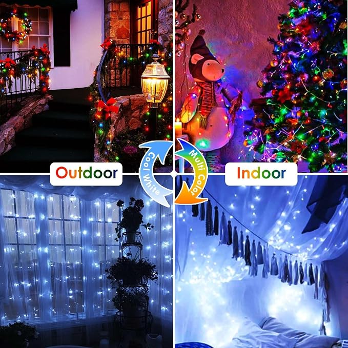 88FT 240LED Connectable String Lights Indoor Outdoor Clear Wire, Cold White⇋Multicolor Christmas String Lights, Plug in Twinkle Fairy Light With Timer For Wedding Patio Tree Yard Christmas Decorations