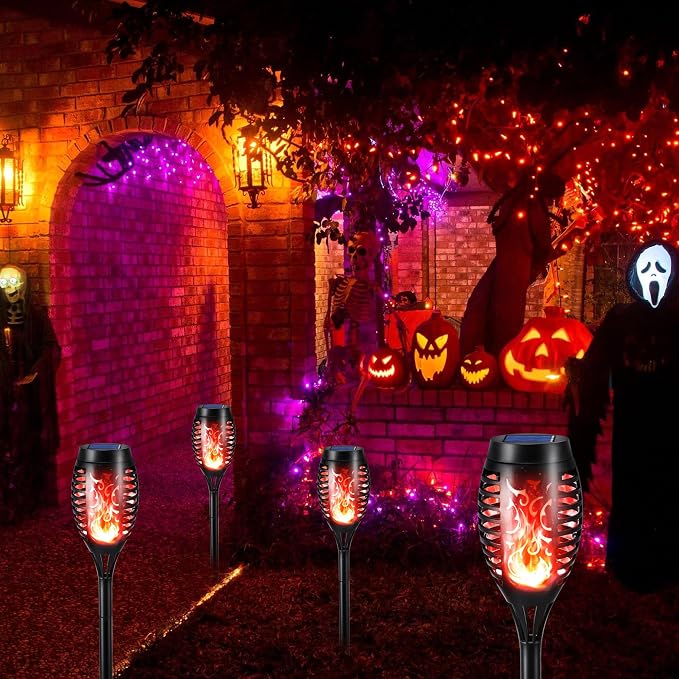 Toodour Solar Torch Flame Lights, 6 Pack Solar Lights Outdoor with Flickering Flame, Waterproof Patio Light Landscape Decoration Lighting for Garden, Lawn, Yard, Outdoor Decor - Red