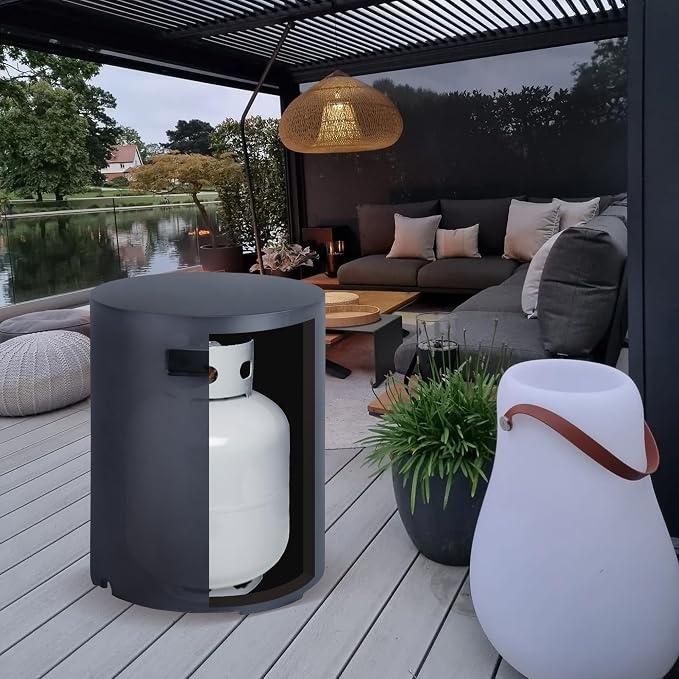 Afterglow 16" Propane Tank Cover Table, Round Tank Container Fits Standard 20 lbs Propane Tank Outdoor Gas Tank, Deck Backyard Patio, Dark Grey