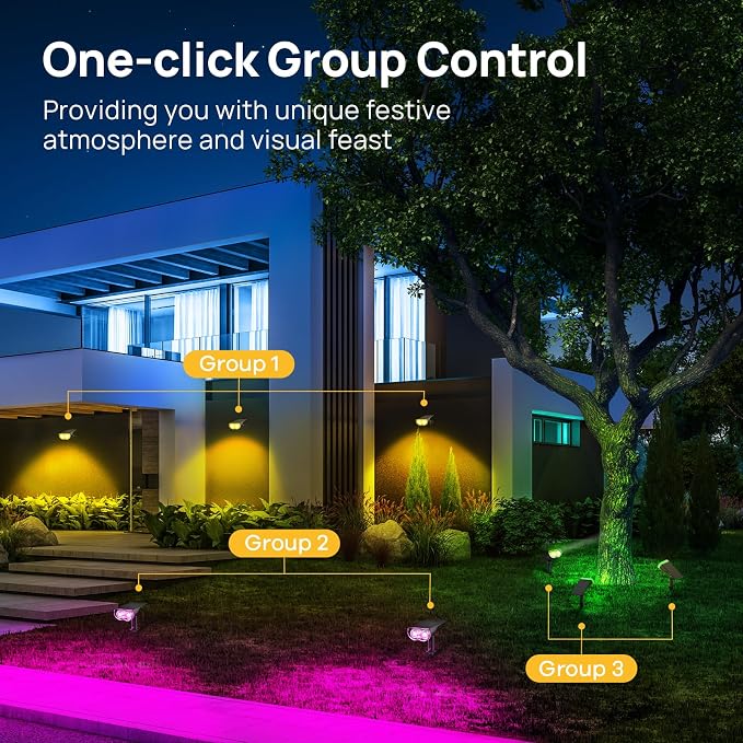 Linkind Smart Solar Lights Outdoor SL5 with Motion Sensor,2 Pack, IP65 | APP Control,Color Changing Solar Spot Lights Outdoor Waterproof,43 Preset Scenes,Landscape Lighting for Yard