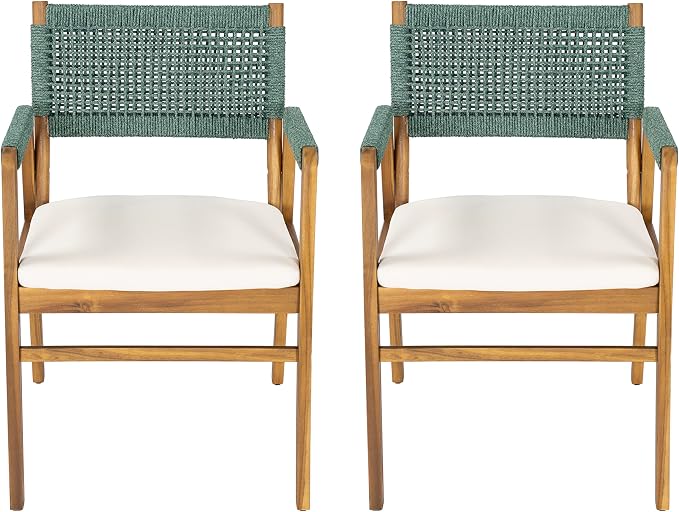 Christopher Knight Home 7-Piece Outdoor Dining Set, 70" Acacia Wood Patio Table, Teak Finish with 6 Armchairs, Beige Cushions & Rope Woven Back, Backyard Garden Deck Furniture Set