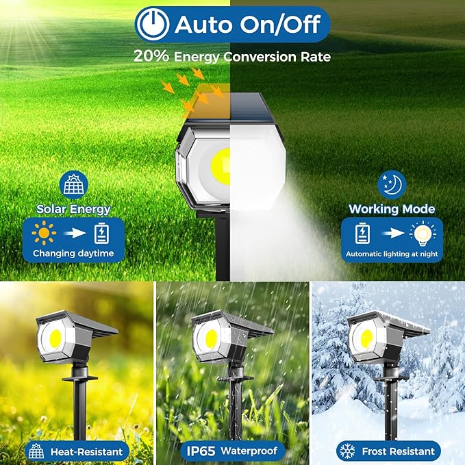 8 Pack Solar Spot Lights Outdoor Waterproof, Landscape Spotlights | Cool White, Solar Powered, Auto On/Off, Lighting for Outside Pathway Yard Lawn Flag Garden Walkway Pathway