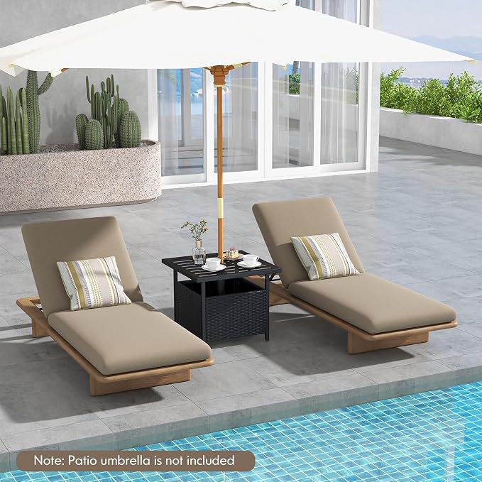 Tangkula Outdoor Table with Umbrella Hole, Rattan Umbrella Stand Table, Wicker Outside Side Table with Steel Metal Frame, Patio Bistro Table for Deck Garden Pool Yard, 22 x 22 x 18.5 Inch (Black)